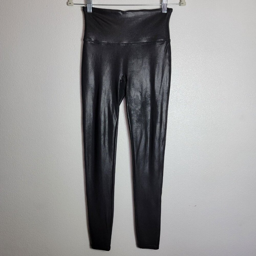 Spanx Faux Leather Leggings Size Medium Black High Rise Compression Skinny‎ Leg